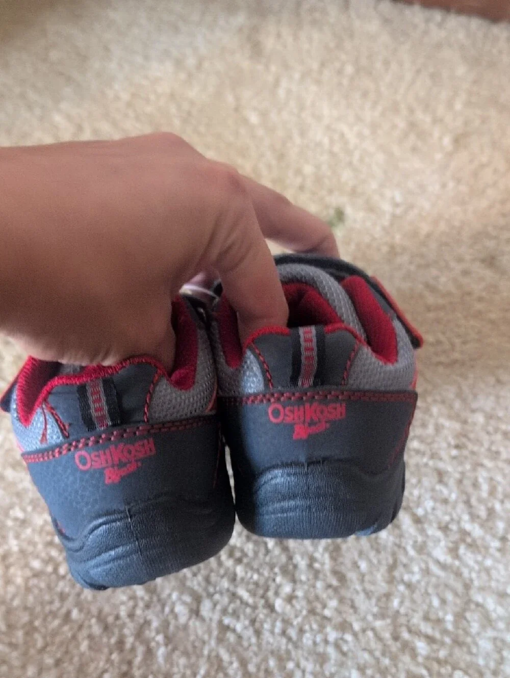 OshKosh B'gosh Gray and Red Kids Hook-and-Loop Sneakers